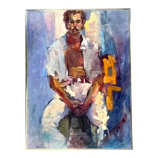 Vintage Original Oil Portrait of Man With Mustache For Sale