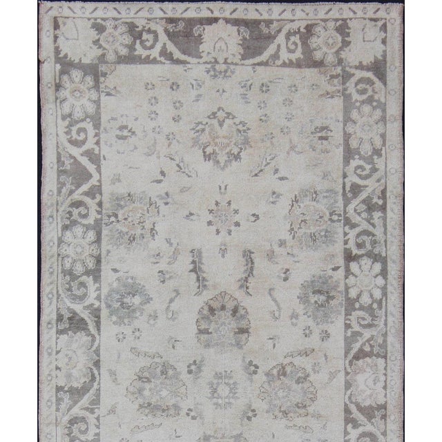 Tribal Oushak Runner With Traditional Floral/Botanical Design in Taupe, Gray and Cream 5'2"x12'4" For Sale - Image 3 of 11