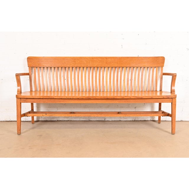 Antique Arts & Crafts Solid Oak Lawyer's Bench For Sale - Image 10 of 10