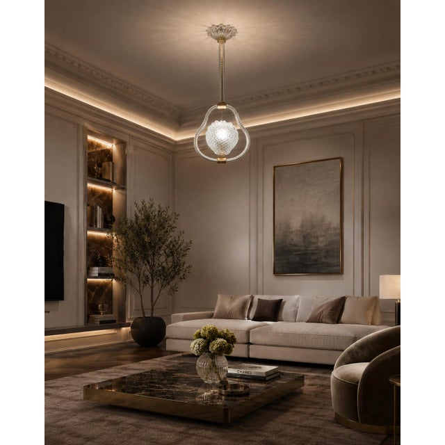 1950s 1950s Charming "Shell" Trasparent Murano Glass Chandelier by Barovier E Toso For Sale - Image 5 of 12