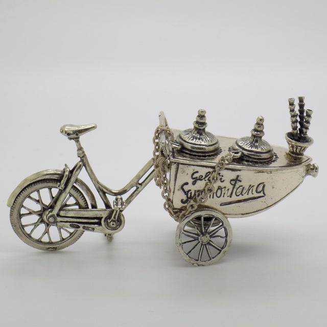 1970s Vintage Italian Handmade Genuine Silver Large Italian Ice Cream Cart Figurine, Made in Tuscany (Arezzo) Exclusive Sammontana Gelati Italian Brand For Sale - Image 5 of 12