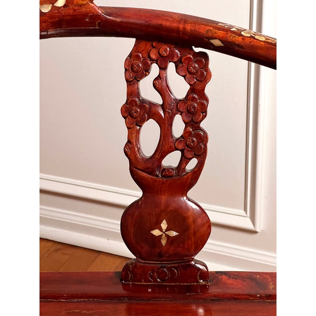 Pair of Chinese Rosewood Corner Chairs With Mother-of-Pearl Inlay, C. 1940 For Sale - Image 14 of 18