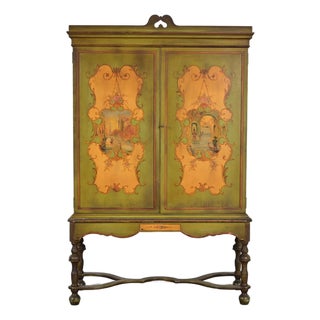Berkey & Gay Antique Venetian Hand Painted Bookcase or Bar Cabinet, Circa 1920s For Sale