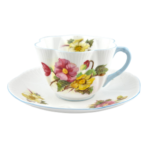 1950s Shelley Begonia Tea Cup, Dainty Shape Cup and Saucer, English Fine Bone China