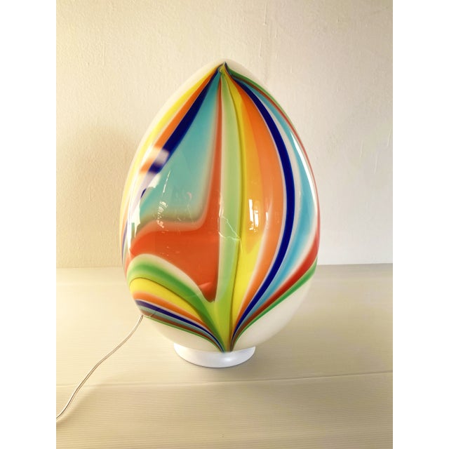 White Egg With Multicolored Reeds Murano Style Glass Table Lamp For Sale - Image 9 of 9