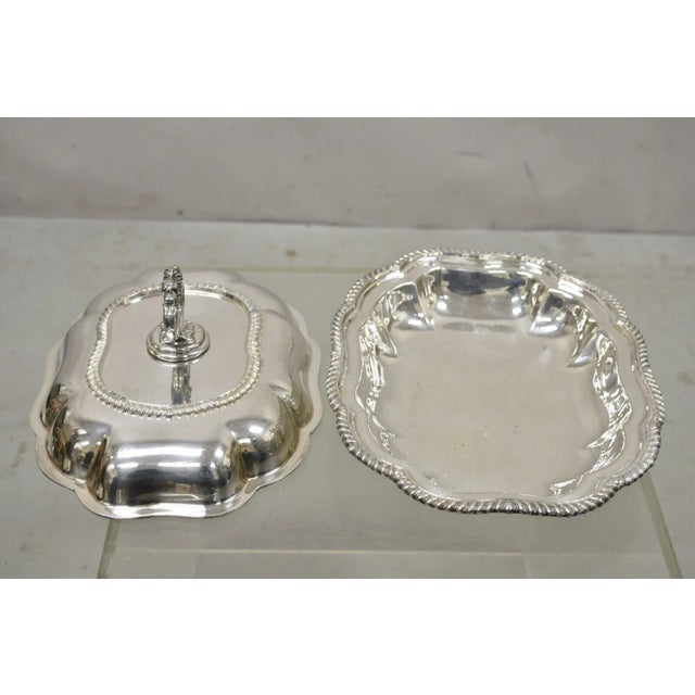 Vintage Regency Style Silver Plated Covered Vegetable Dish Serving Platter For Sale - Image 4 of 13
