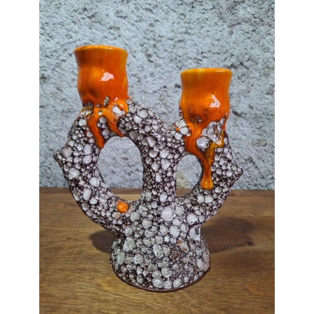 Ceramic Fat Lava Double Candlestick from Vallauris, 1960s For Sale - Image 7 of 8