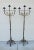 Pair of Hand hammered 20th Century Wrought iron floor candelabra torchieres with gold gilt metal leaf scrollwork and vine...