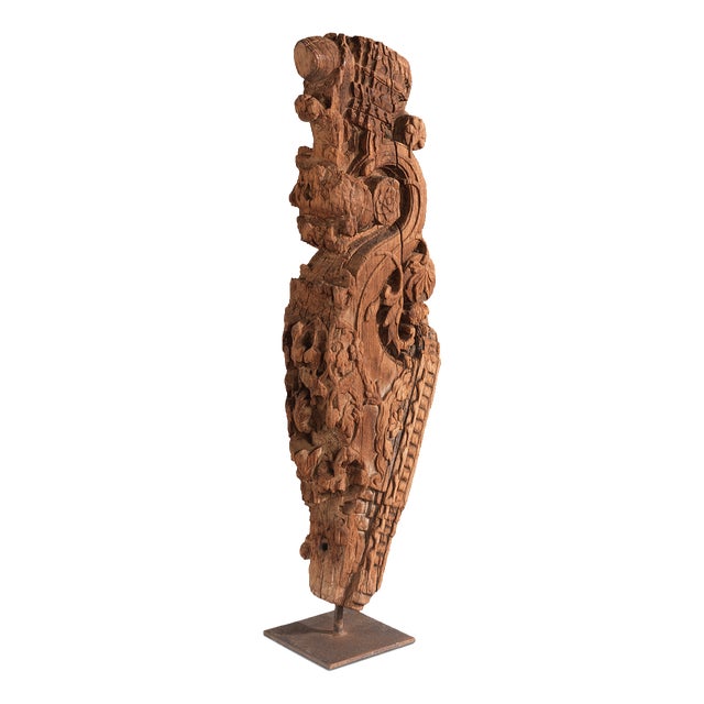 Carved Wooden Bracket on Iron Stand, 1950s For Sale