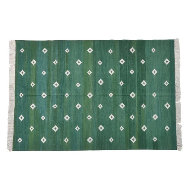 Not Yet Made - Made To Order Handmade Cotton Diamond Rug, Green And White 8'x10' For Sale - Image 5 of 6