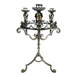 Vintage Hand Wrought Iron Gothic Revival Candelabra.