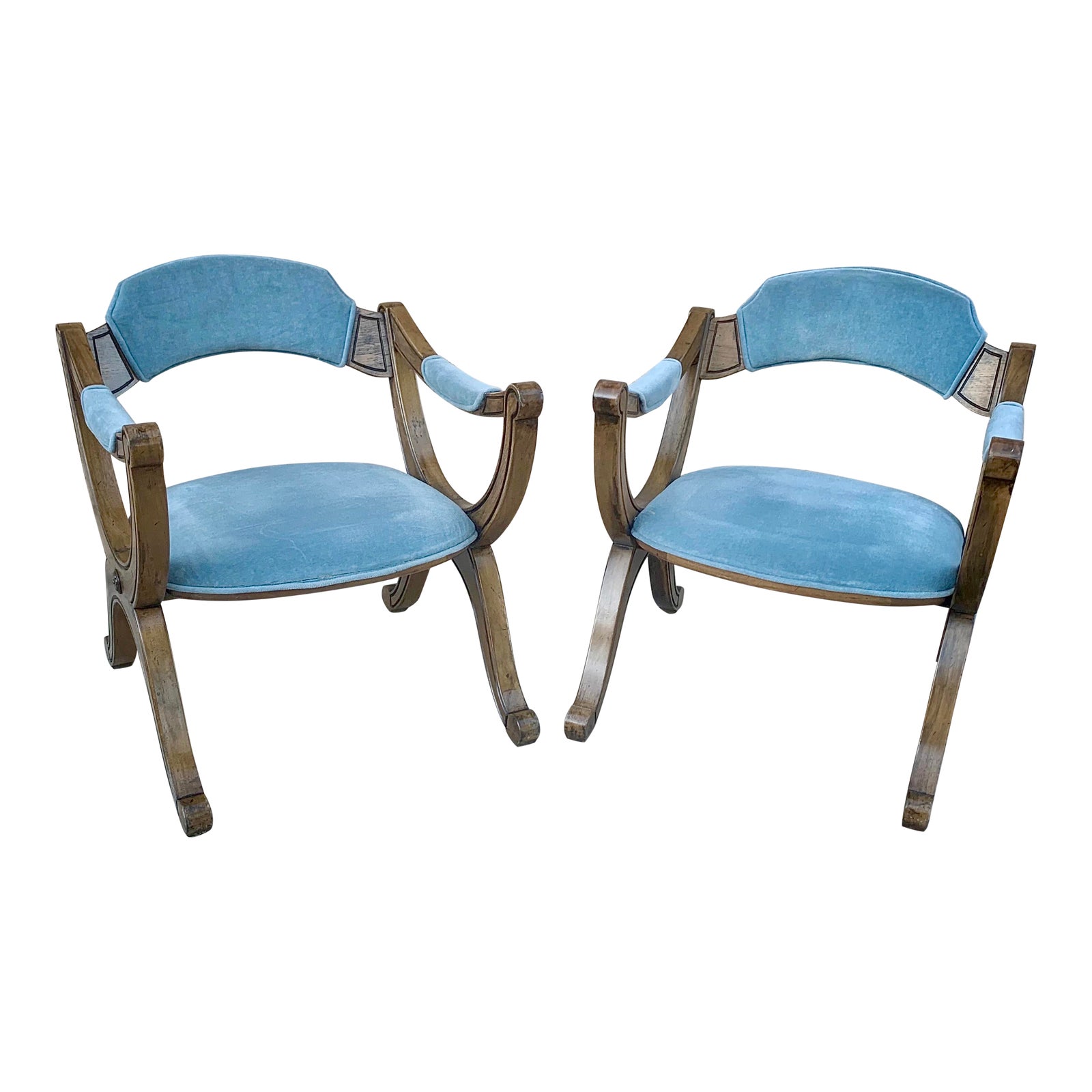 Mid-Century Light Blue Velvet Lounge Chairs by Drexel Heritage - a Pair | Chairish