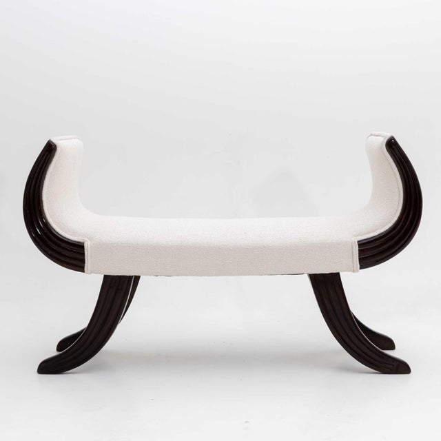 Ebonised Bench With White Bouclé Cover, Italy, Early 20th Century For Sale - Image 4 of 5