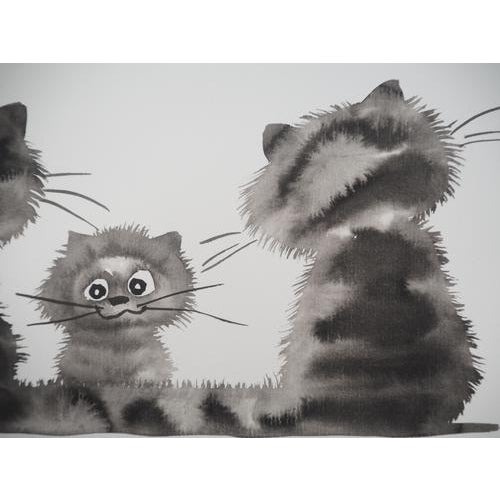 Laszlo Tibay, Tenderness of Cats, Pen on Paper For Sale - Image 4 of 7