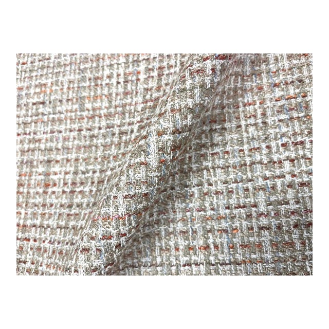 Designer Water Stain Resistant Beige Coral Blue Cream Tweed MCM Upholstery Fabric For Sale