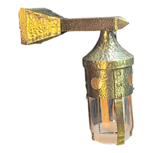 1900s Hammered Brass Arts and Crafts Sconce With Clear Glass Shade #2352