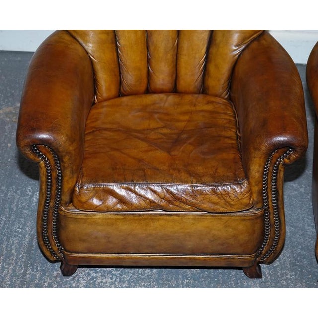Gold Vintage Art Deco Style Hand Dyed Leather Shell Chairs, Set of 2 For Sale - Image 8 of 17