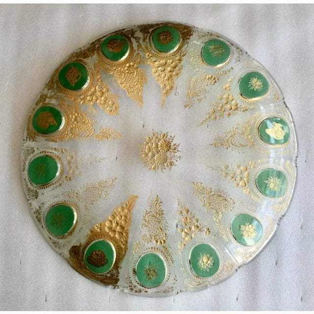 Antique Moser Style Cut & Painted Etched Glass Large Bowl For Sale - Image 11 of 11