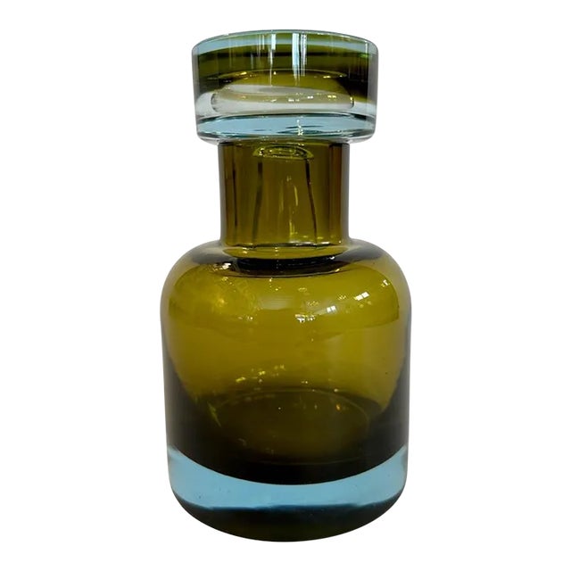 1970s Venetian Glass Decanter in Clear Cased Olive Green Glass by Flavio Poli For Sale