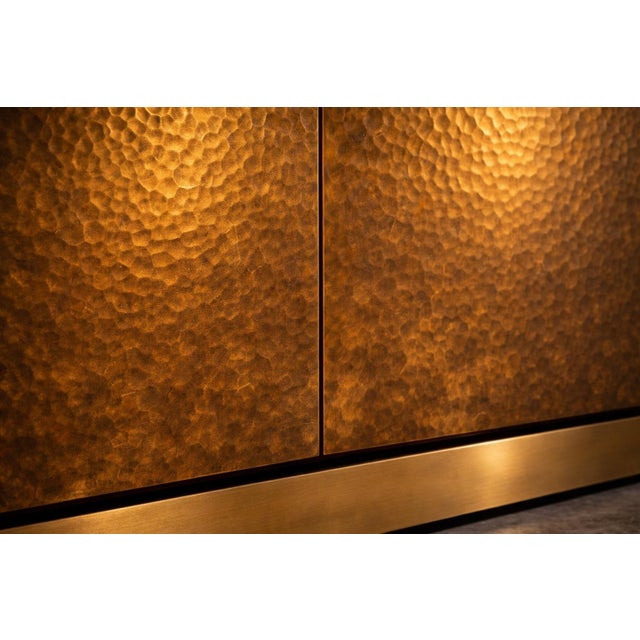 Wood Hand-Hammered Brass Sideboard with Travertine Top from Justfurnituress SRL For Sale - Image 7 of 11