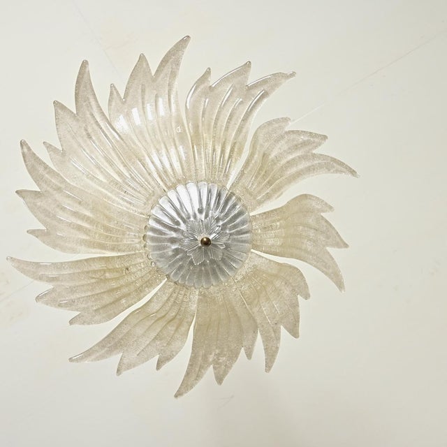 Mid-Century Modern Vintage Murano Glass Palmette Suspension Light For Sale - Image 3 of 9