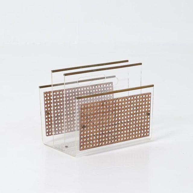 1970s Acrylic Glass and Rattan Magazine Stand, 1970s For Sale - Image 5 of 18