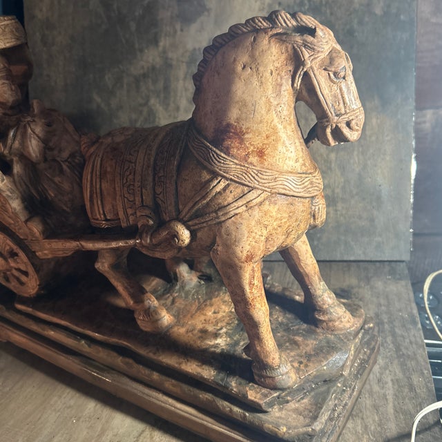 Stone Vintage Mid-Century Chinese Hand-Carved Limestone Chariot Procession Sculpture - 2 Pieces For Sale - Image 7 of 12