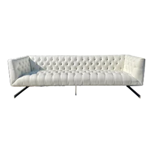 Vintage Leather and Chrome Chesterfield Sofa Styled After Milo Baughman