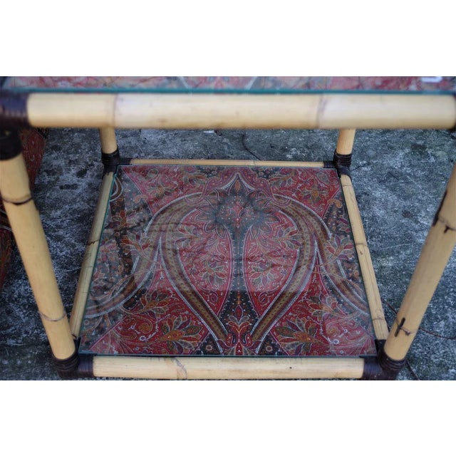 1970s Set of Rattan & Glass Pouf & Coffee Table, 1970s For Sale - Image 5 of 12