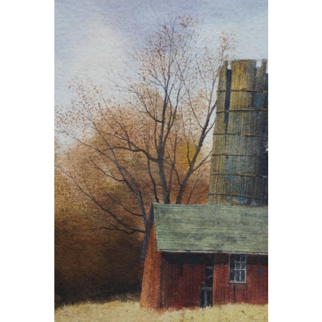 Thomas Puschock November Afternoon Action Fair Barn Watercolor Painting 23" For Sale - Image 9 of 12