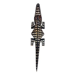 Vintage Hand-Carved West African Crocodile Tribal Wall Mask For Sale