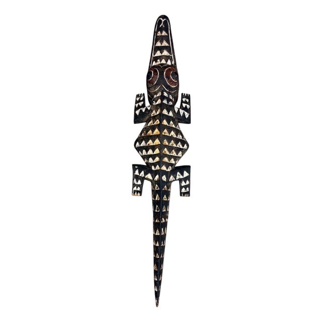 Vintage Hand-Carved West African Crocodile Tribal Wall Mask For Sale