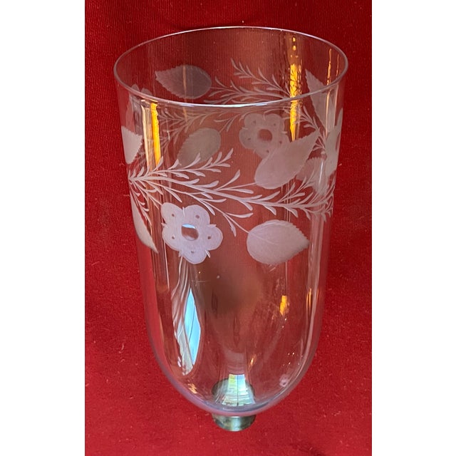 Traditional Large Antique English Regency Blown Glass Hurricane Shade for Wall Sconce or Candle Stick With Etched Foliate Design Circa 1820 For Sale - Image 3 of 14