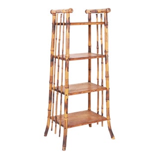 Late 19th Century Antique English Burnt Bamboo Etagere For Sale
