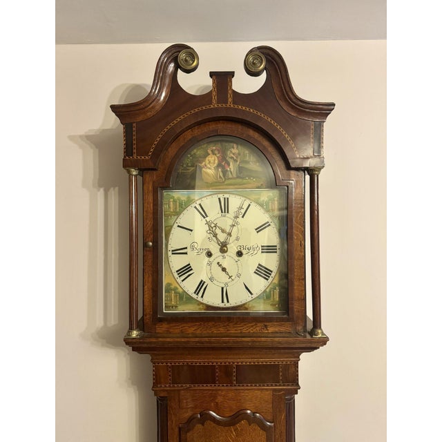 Antique George III Oak and Mahogany Banded Long Case Clock, 1800 For Sale - Image 4 of 8