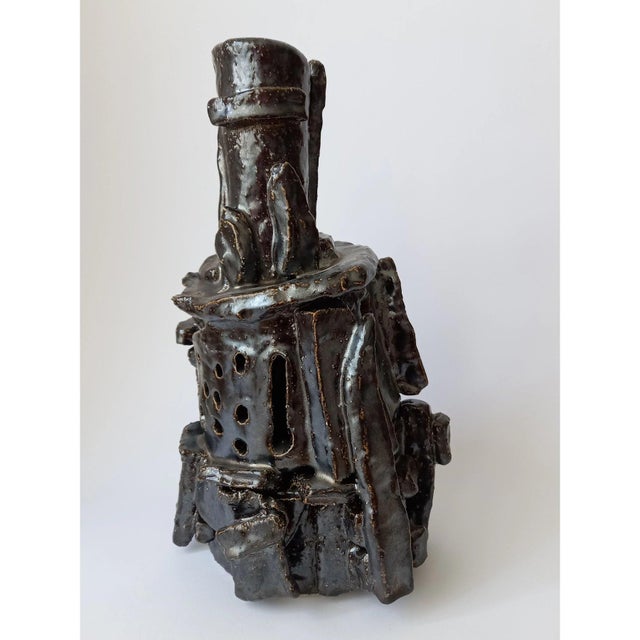 Brown Exceptional Sculptural Ceramic Vase 'Samourai' For Sale - Image 8 of 9