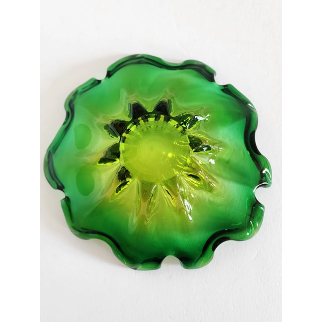Mid Century Murano Green & Amber Glass Bowl For Sale - Image 9 of 9