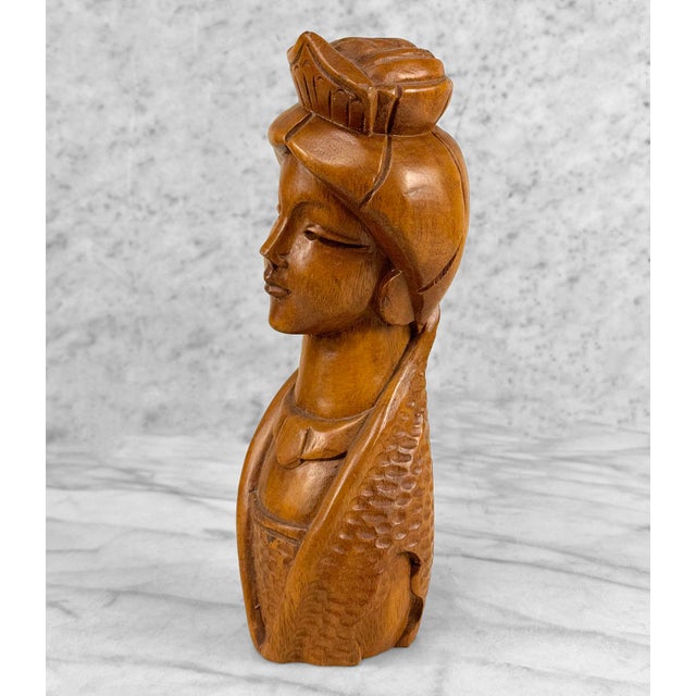 Mid-Century Carved Wood Ethnic Women Bust Sculpture For Sale - Image 4 of 9