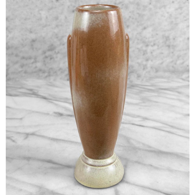 Vintage Art Deco Ceramic Brown & Tan Bullet Vase For Sale - Image 4 of 9