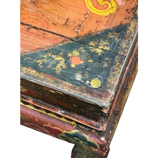 Wood Mid-Century Chineses Tibetan Hand Painted Polychrome Coffee Table Tiger Motif For Sale - Image 7 of 11