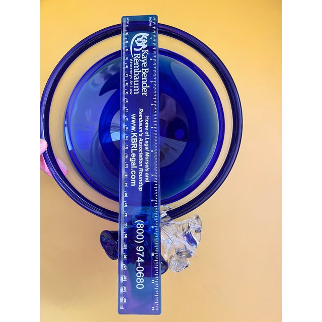 Blue Handblown Art Glass Bowl Beranek Czech Artsy Cobalt Blue Centerpiece 9"d X 4"h For Sale - Image 8 of 12