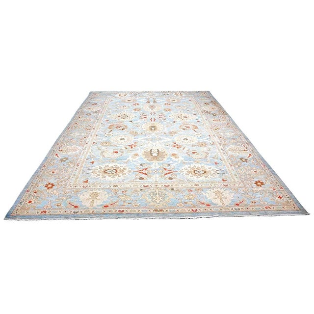 Persian Sultanabad Wool 9x12 Blue, Ivory & Tan Handmade Area Rug #1142964 For Sale - Image 4 of 7