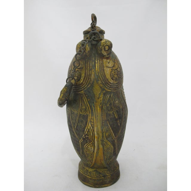 Early 20th Century Chinese Antique Gilt Bronze Ware Cicada Wine Pot Vessel With Lid & Handle For Sale - Image 5 of 14