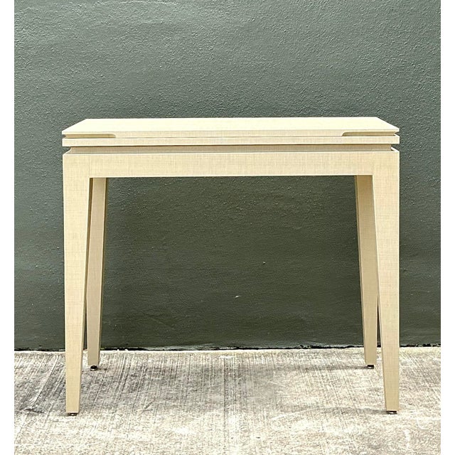 Late 20th Century Vintage Custom Built Grasscloth Extendable Console/Game Table For Sale - Image 5 of 12