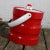 Fun vintage mid century modern red faux patent leather and white faux leather and plastic ribbed ice bucket with a mod red...