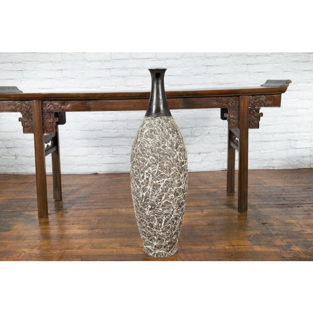 Early 21st Century Contemporary Tall Artisan Prem Collection Black Neck & White Dripping Décor Vase For Sale - Image 5 of 13