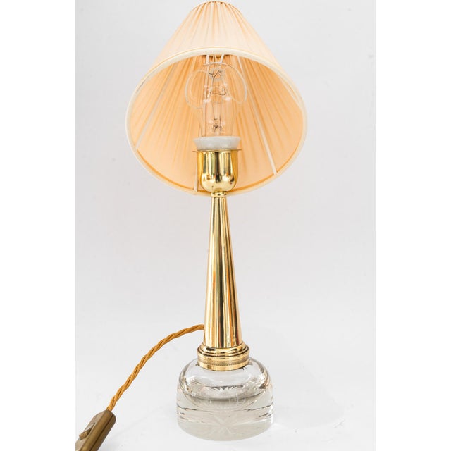 Art Deco Glass and Brass Table Lamp with Fabric Shade, 1920s For Sale - Image 16 of 18