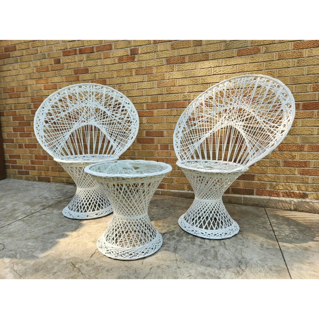 Wonderful mid-century patio furniture, by Russel Woodard. Made entirely of intricately woven spun fiberglass which is...