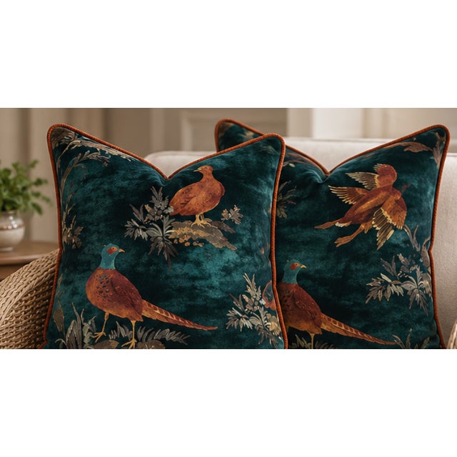 A striking pair of custom 22" pillows featuring Game Show by Mulberry Home for Kravet in Teal. This luxurious velvet...