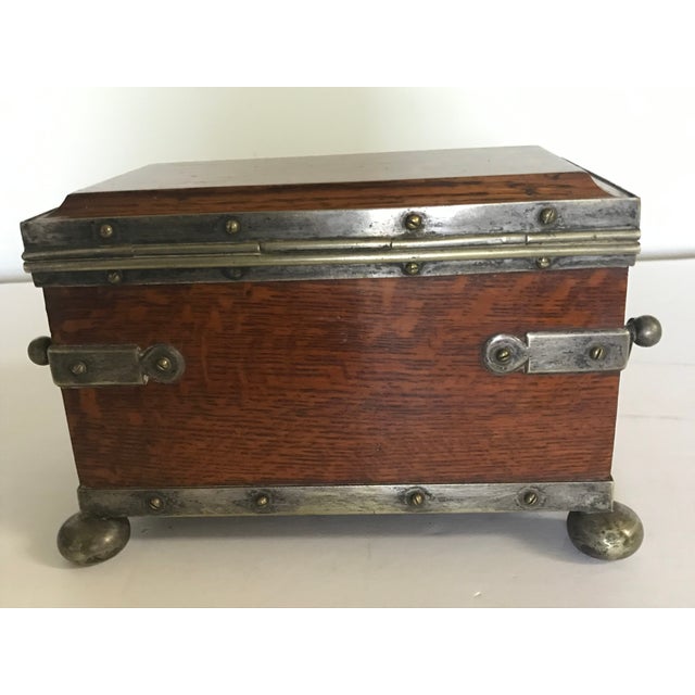 Late 19th Century Late Victorian English Oak Silver Plated or Nickel-Plated Double Tea Caddy C. 1880-1900 For Sale - Image 5 of 9